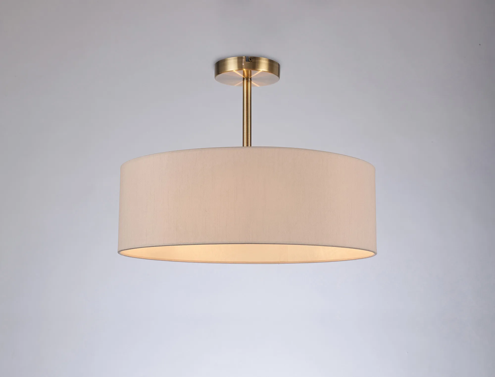 Baymont 45cm Semi Flush 3 Light Antique Brass, Nude Beige/Moonlight DK0699  Deco Baymont AB NU